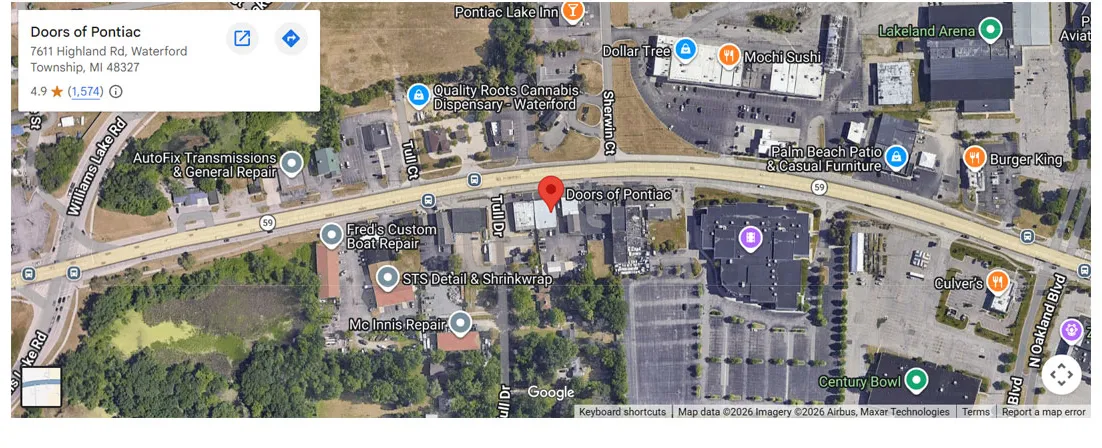 Map to Doors of Pontiac, 7611 Highland Rd, Waterford Twp, MI 48327