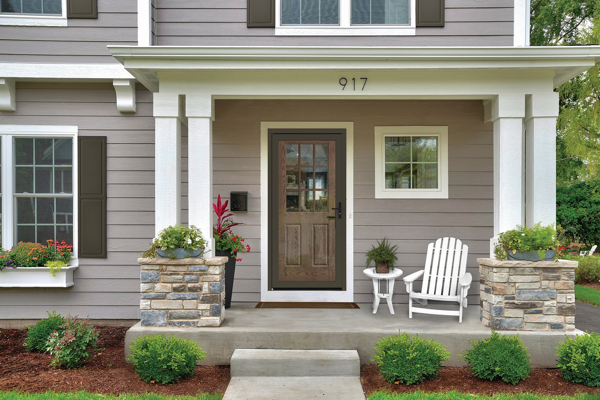 Beautiful windows with shutters and plants to welcome any visitor